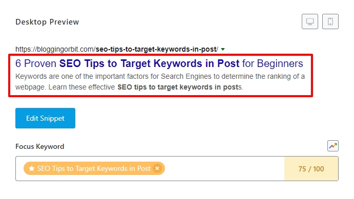 Include Keyword in Title and Meta Description of the Page